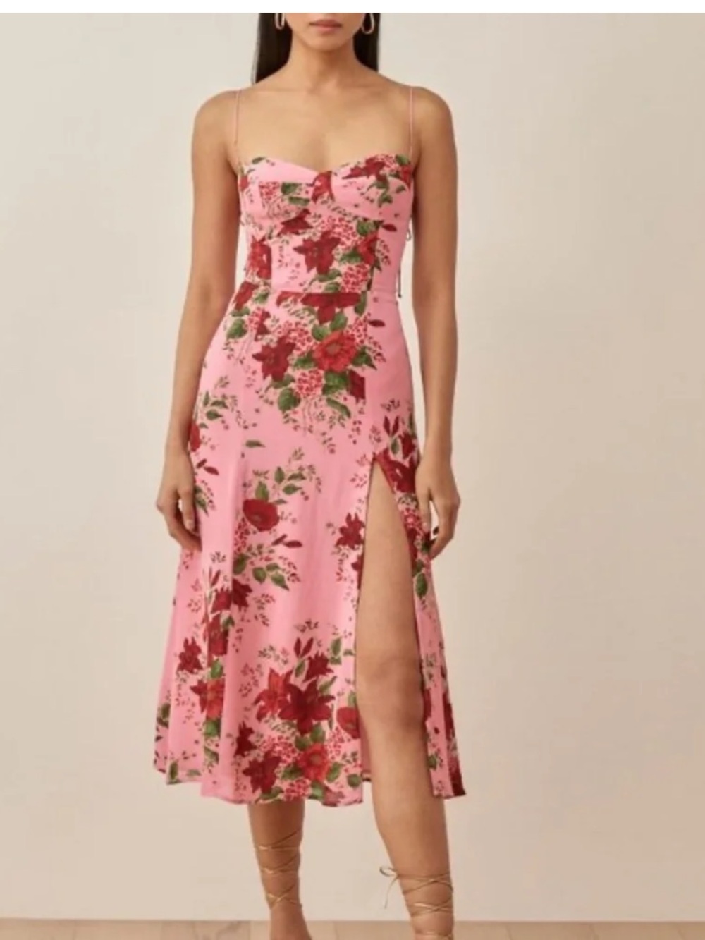 NEW! Reformation Juliette Floral Pink Midi Dress with Side Slit Sz 6 never worn